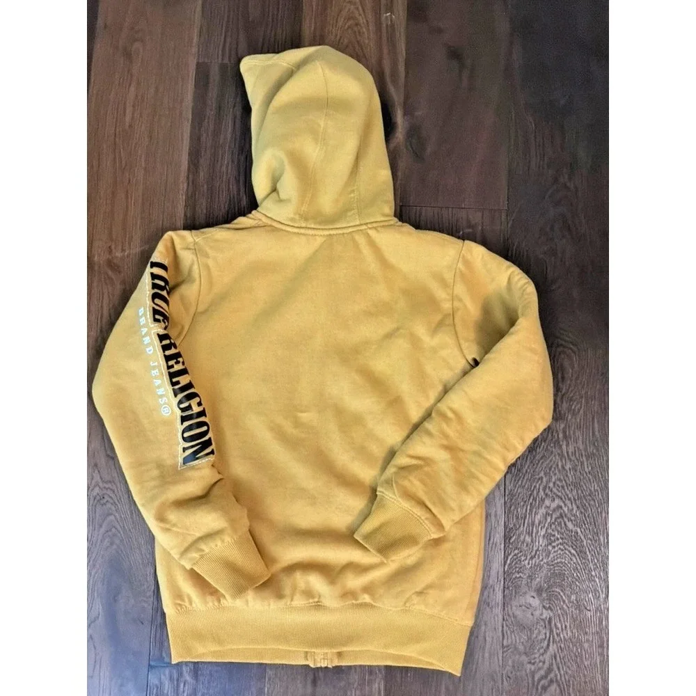 True Religion Zip Hoodie Sherpa Lined‎ Tan Logo Men's Medium